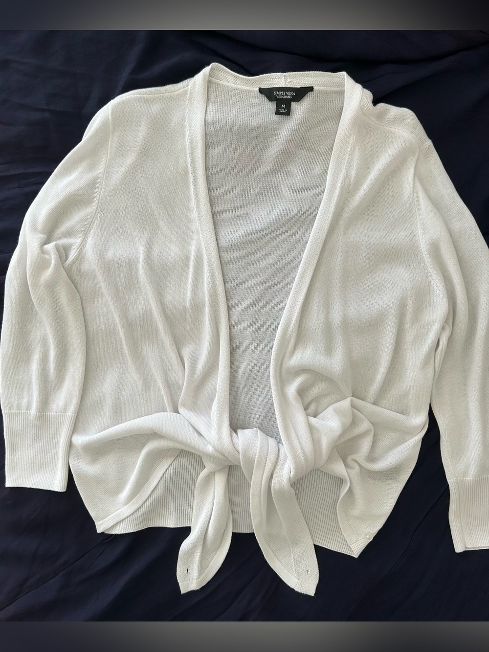 Simply Vera Vera Wang White Tie-Front Open Cardigan